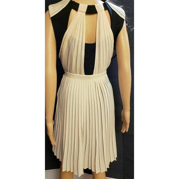 Tinley Road Women's Cream Black sleeveless, pleated dress, size M side Zipper - Picture 4 of 6